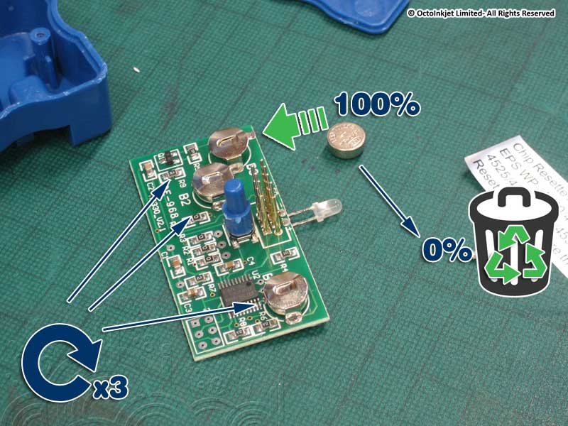 Replace resetter battery: Dispose of battery (properly!) and replace with new battery