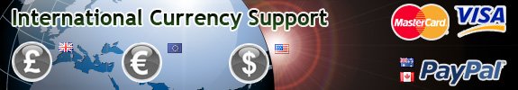 Currencies supported EUR, USD, GBP (credit/debit card/paypal) + CAD and AUD through Paypal